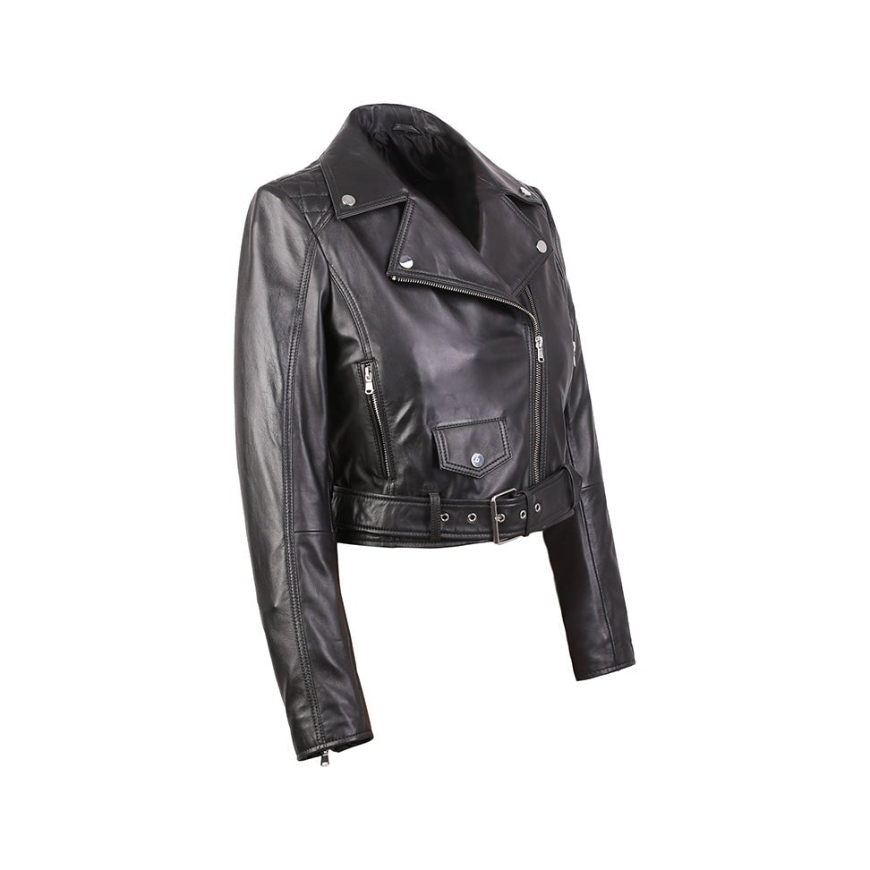 Gina Womens Quilty Short Biker Leather Jacket-5