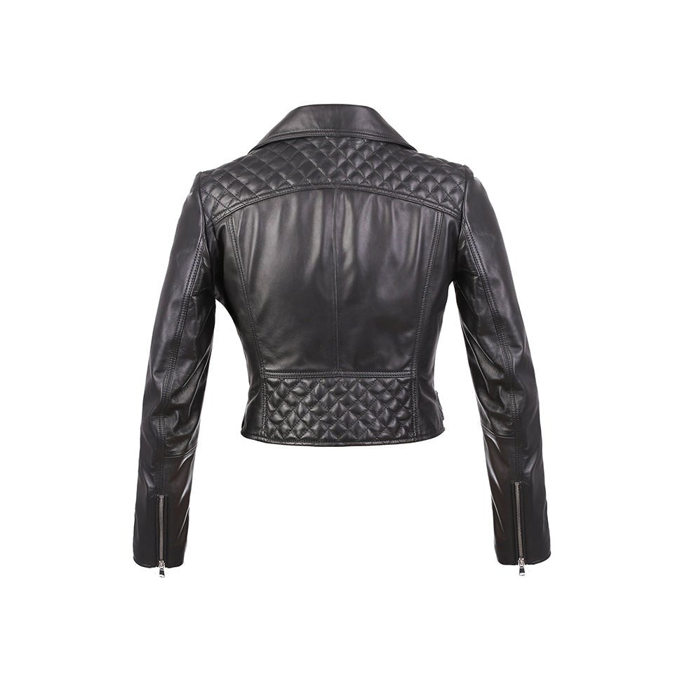 Gina Womens Quilty Short Biker Leather Jacket-7