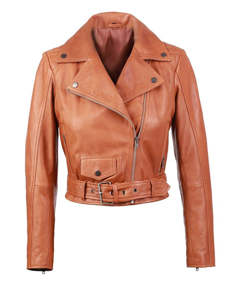 Gina Womens Quilty Short Biker Leather Jacket-0