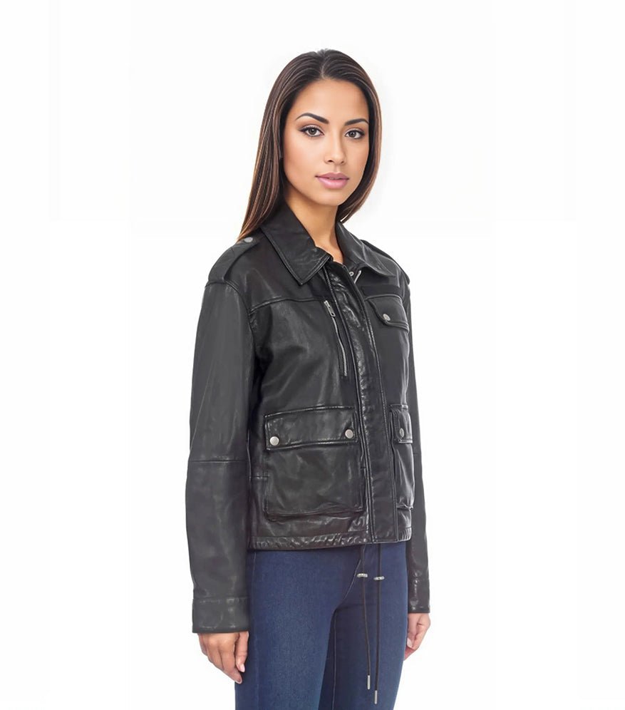 Grimes Womens Biker Leather Jacket-1