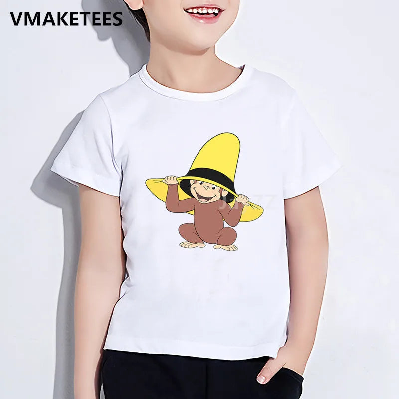 Kids Curious George Cartoon Print T-shirt Monkey Funny Clothes