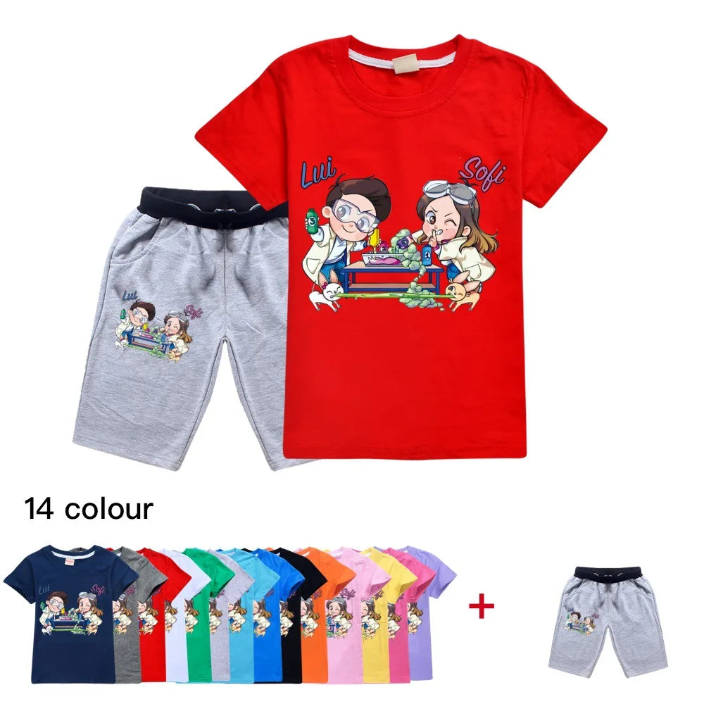 Printed Kids Short Tshirt + Pants 2PCS Fashion Children Clothes Suit