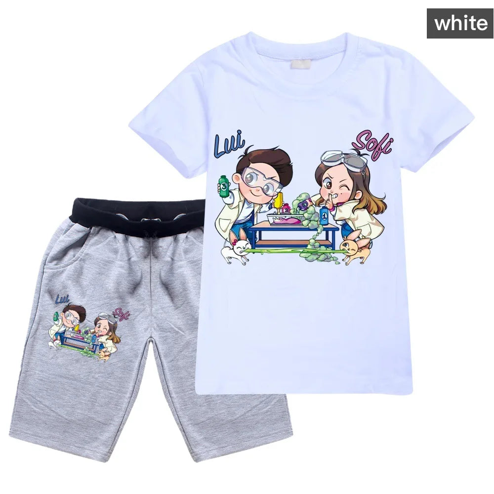 Printed Kids Short Tshirt + Pants 2PCS Fashion Children Clothes Suit