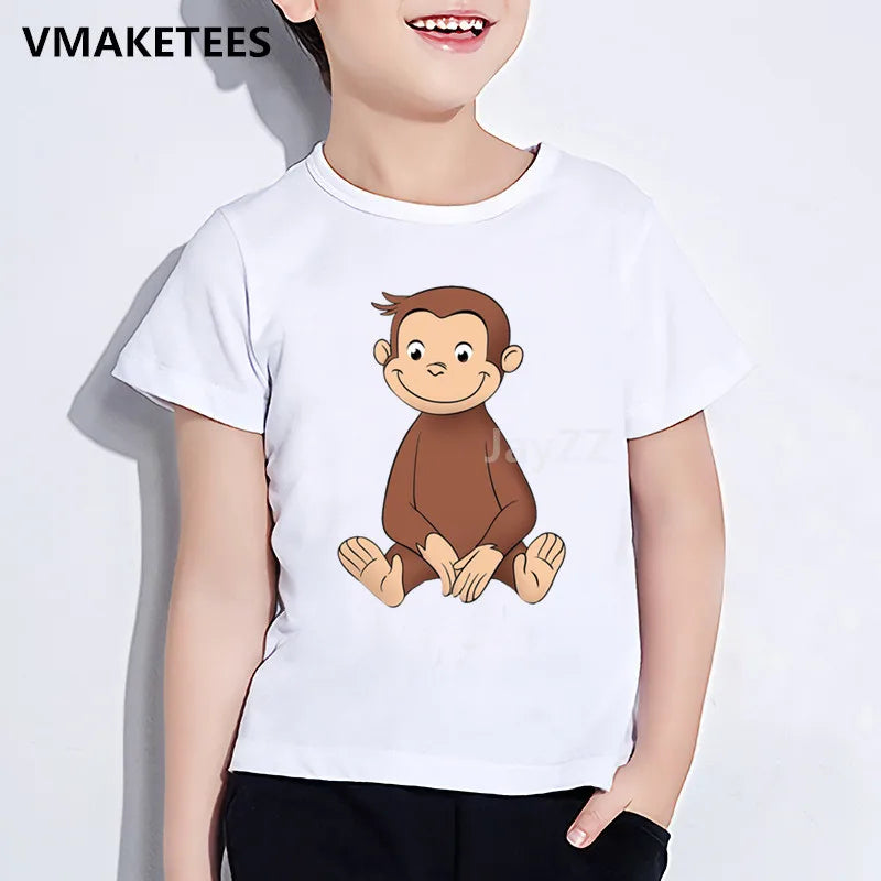 Kids Curious George Cartoon Print T-shirt Monkey Funny Clothes