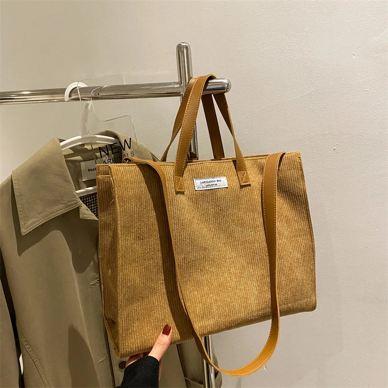 Corduroy Canvas Women Tote Shoulder Bag Foldable