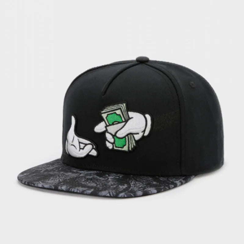 FEI M Mode Gud givet Snapback-kasket Giv mig penge Sort Udendørs Hip Hop Baseballkasket Rejse Voksen Afslappet Sport Solhat