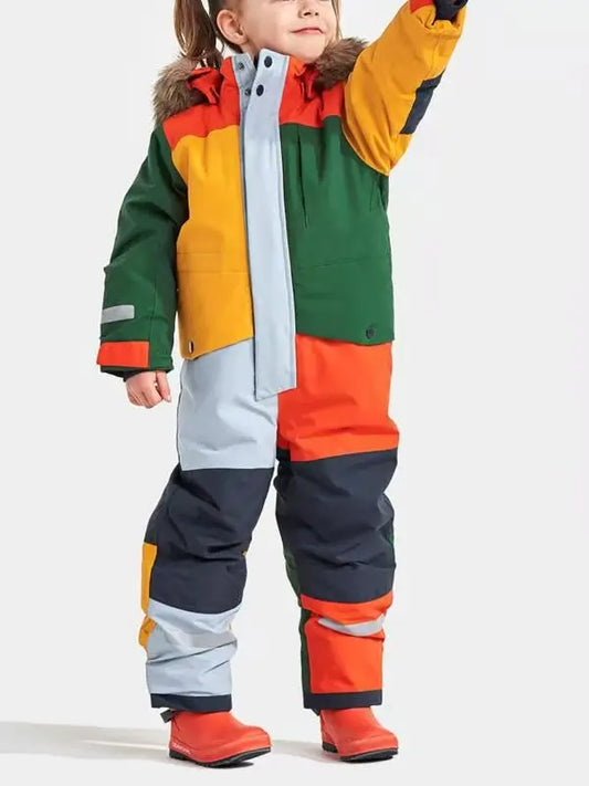 Outdoor single and double board luminous children's windproof, waterproof and warm one-piece hooded ski cotton suit