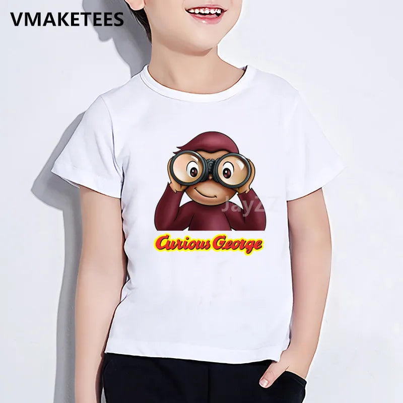 Kids Curious George Cartoon Print T-shirt Monkey Funny Clothes