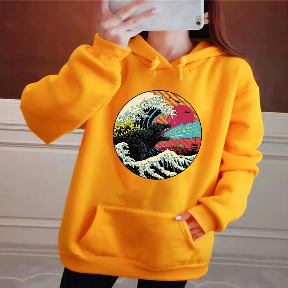 Retro Hoodie Japanese Series Printed Sports wear Casual Shirt Ladies