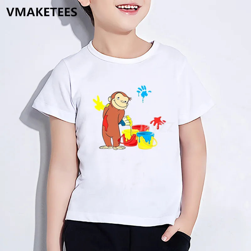 Kids Curious George Cartoon Print T-shirt Monkey Funny Clothes