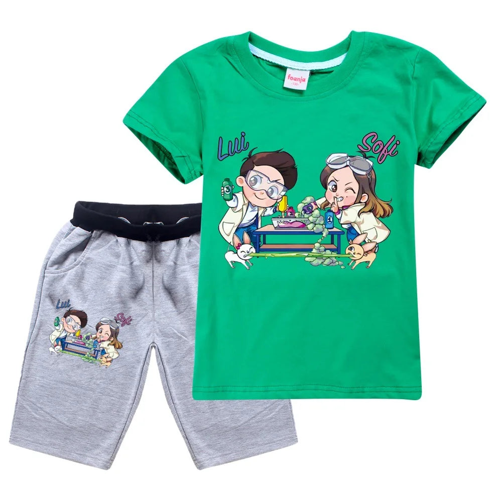 Printed Kids Short Tshirt + Pants 2PCS Fashion Children Clothes Suit