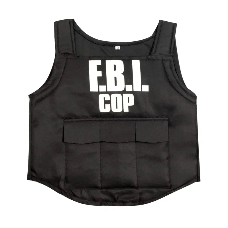 FBI Agent politiuniform skudsikker vest og hjelmkostume Fancy kjole outfit 3-9 år børn politikostume