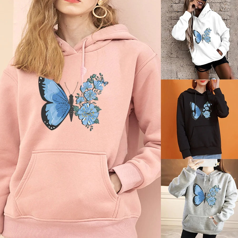 Girls Casual Sports Hoodie Butterfly Print Tops