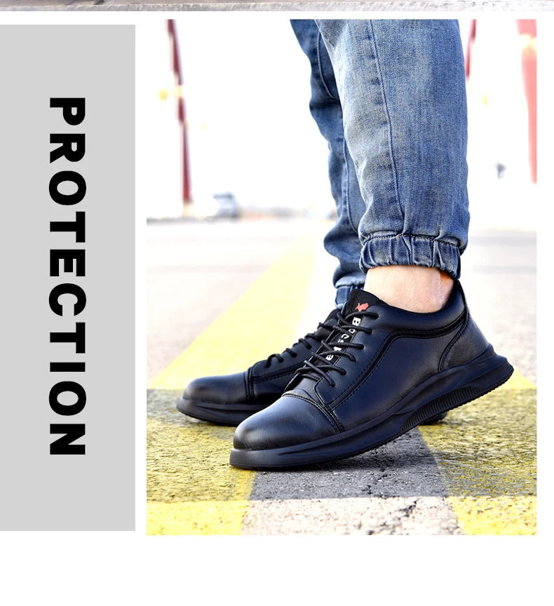 Mens Leather Safety Shoes Anti-Scalding Industrial Shoes Anti-Smash Anti-Puncture Work Shoes Steel Toe Shoes Waterproof