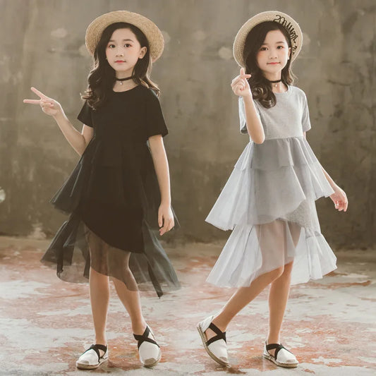 2022 summer Girls clothes Layered Dresses Solid polka dot chiffon plaid Kids Baby Child Teenager 5 6 7 8 9 10 11 12 13 14 Years