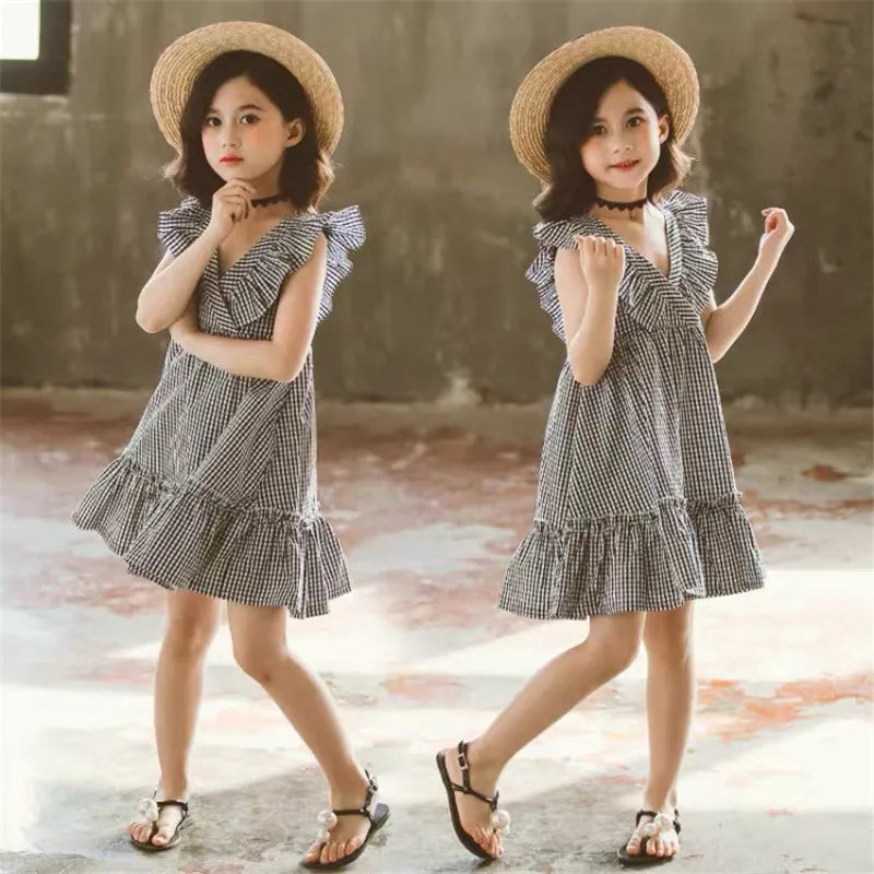 2022 summer Girls clothes Layered Dresses Solid polka dot chiffon plaid Kids Baby Child Teenager 5 6 7 8 9 10 11 12 13 14 Years