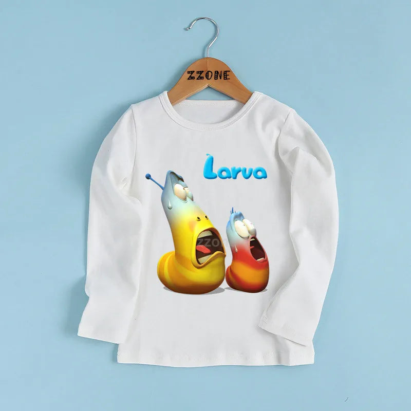 Cartoon Larva Print Kids Funny T shirt