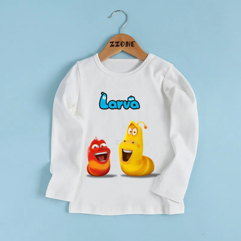 Cartoon Larva Print Kids Funny T shirt