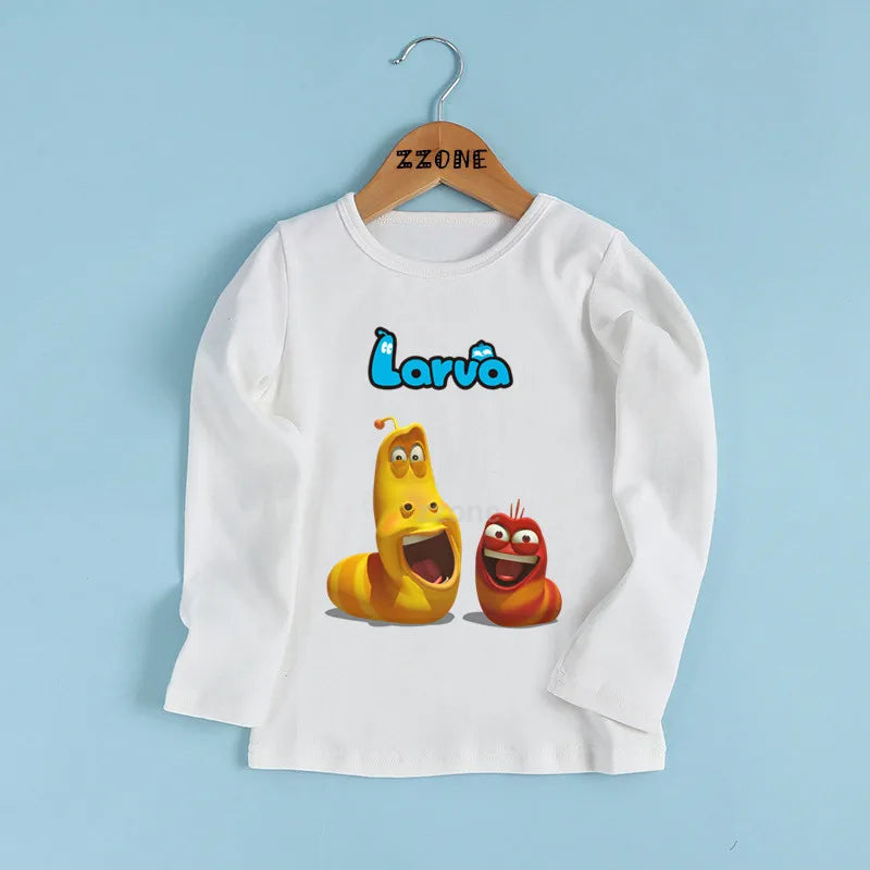 Cartoon Larva Print Kids Funny T shirt