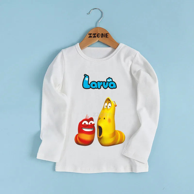 Cartoon Larva Print Kids Funny T shirt