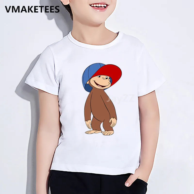 Kids Curious George Cartoon Print T-shirt Monkey Funny Clothes