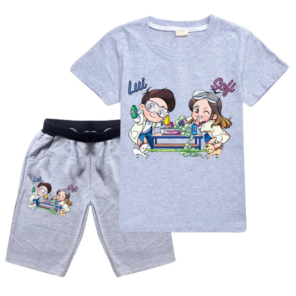 Printed Kids Short Tshirt + Pants 2PCS Fashion Children Clothes Suit