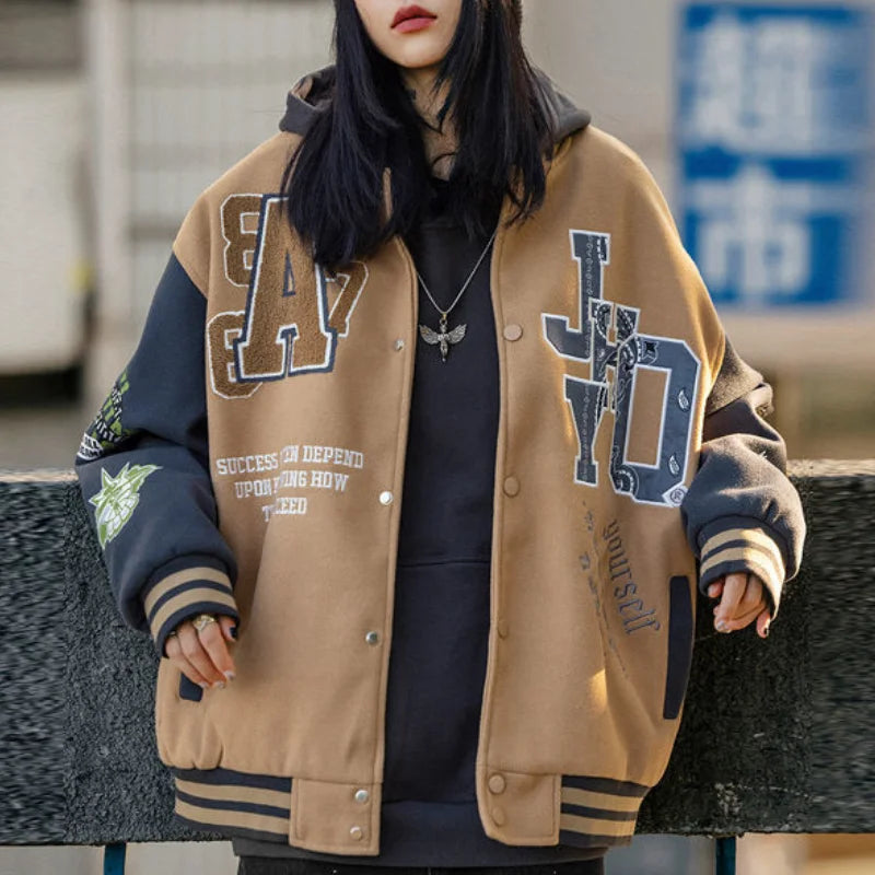 American retro autumn and winter jacket coat women's Y2K street hip-hop all-match baseball uniform couple casual loose trend top