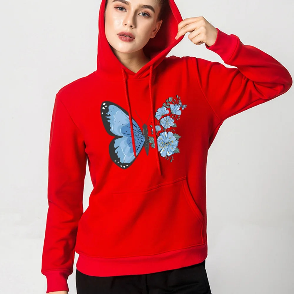 Girls Casual Sports Hoodie Butterfly Print Tops