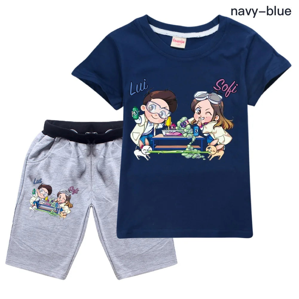 Printed Kids Short Tshirt + Pants 2PCS Fashion Children Clothes Suit