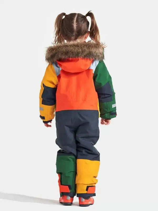 Outdoor single and double board luminous children's windproof, waterproof and warm one-piece hooded ski cotton suit