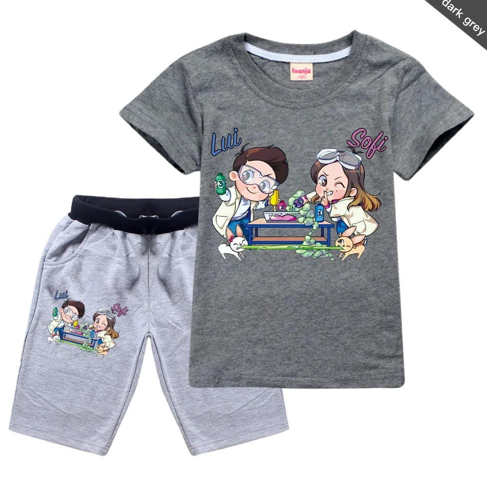 Printed Kids Short Tshirt + Pants 2PCS Fashion Children Clothes Suit