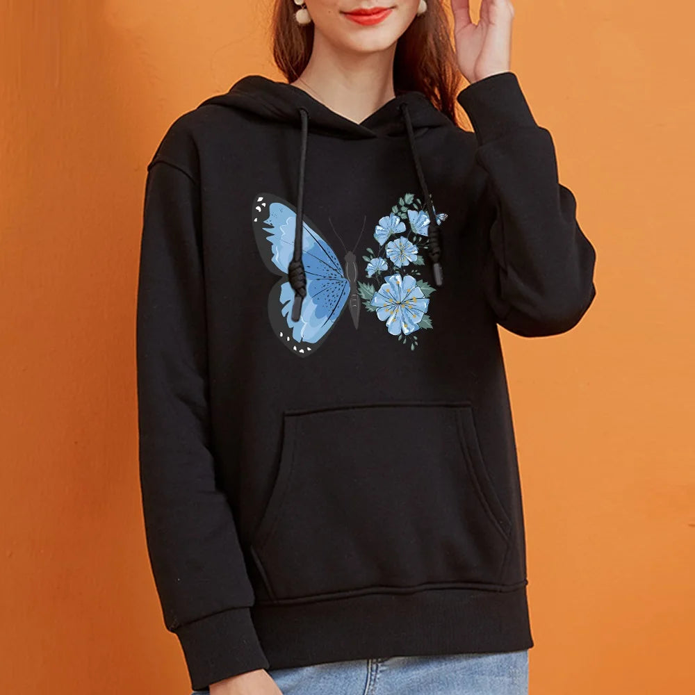 Girls Casual Sports Hoodie Butterfly Print Tops