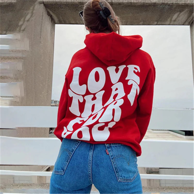 Women Words On Back Hoodie Graphic Sweatshirt Coat Y2K Top