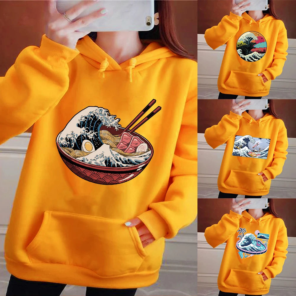 Retro Hoodie Japanese Series Printed Sports wear Casual Shirt Ladies