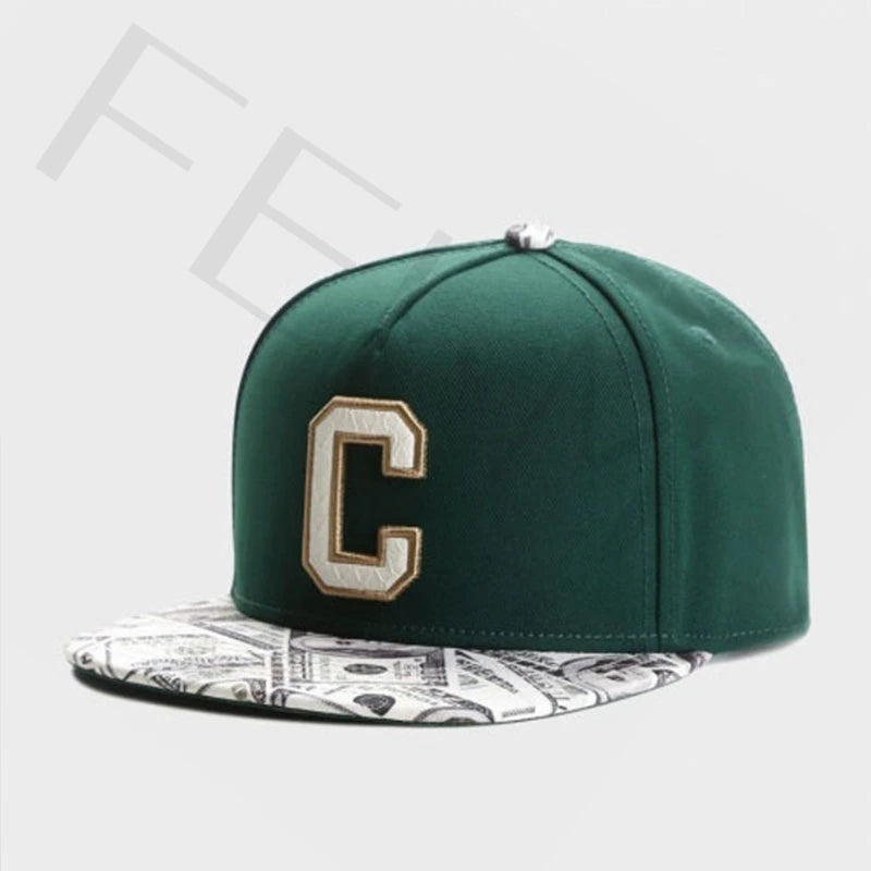 FEI M Fashion GLD CEE BENJAMINS Justerbar Snapback-kasket Grønt bogstav C Baseballkasket Voksen Casual Sports Sol Basketballhat 5