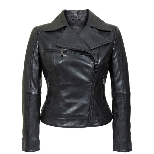 IL Womens Rigid Short Biker Leather Jacket-0