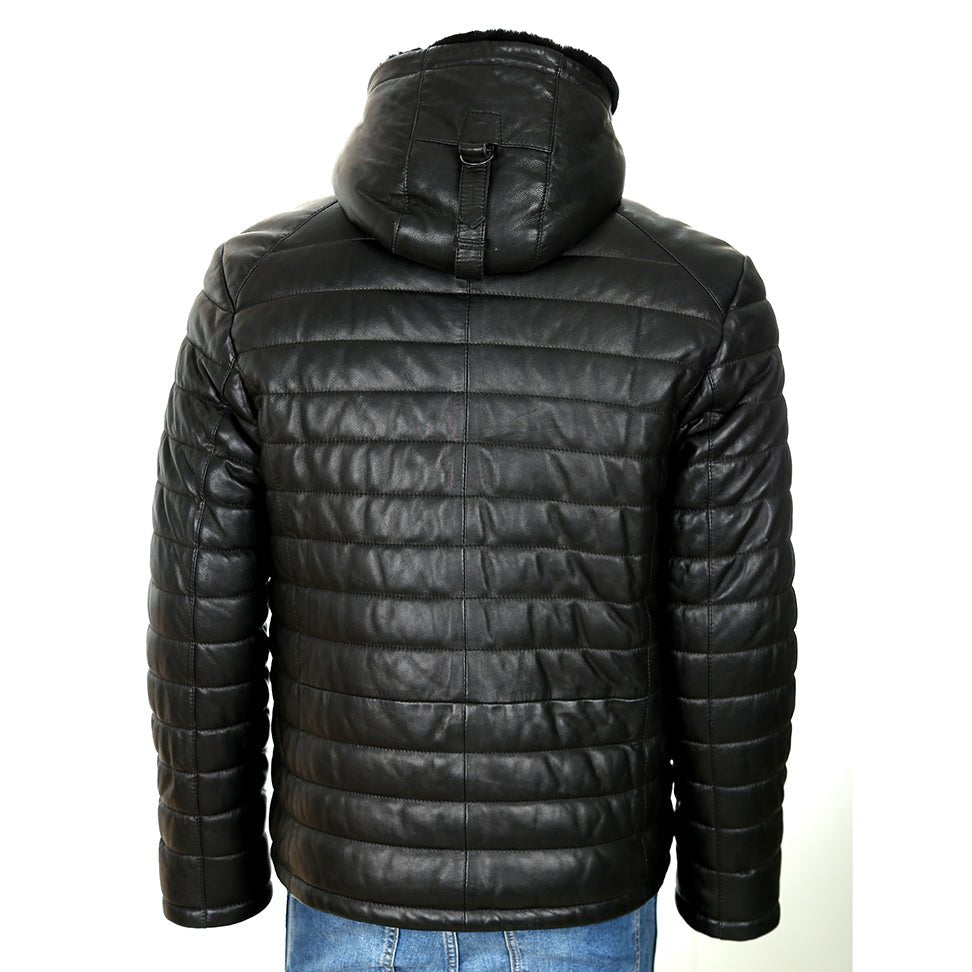 Mens Mason Puffer Leather Jacket with Fur Hoodie-3