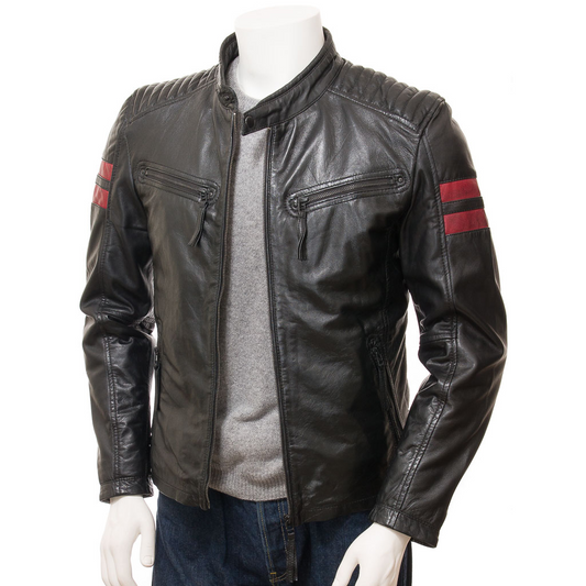 MEN'S BLACK LEATHER BIKER JACKET: CAMERON-0