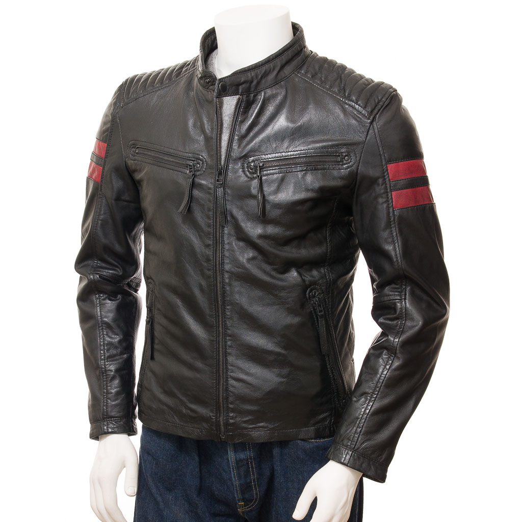 MEN'S BLACK LEATHER BIKER JACKET: CAMERON-1