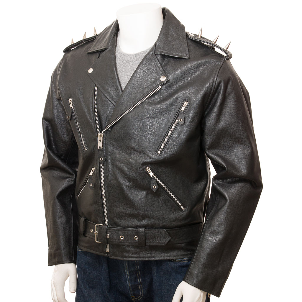 MEN'S BLACK LEATHER BIKER JACKET: KENT-0