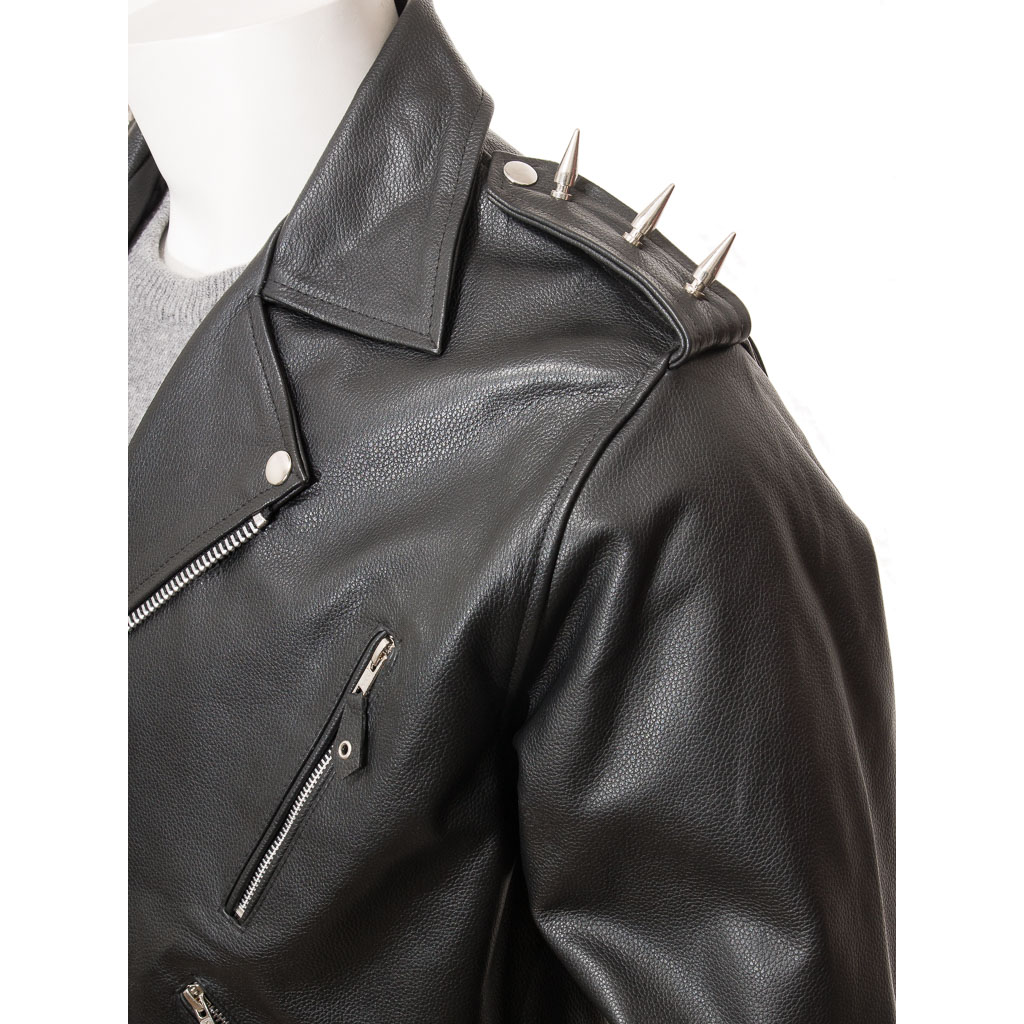 MEN'S BLACK LEATHER BIKER JACKET: KENT-2