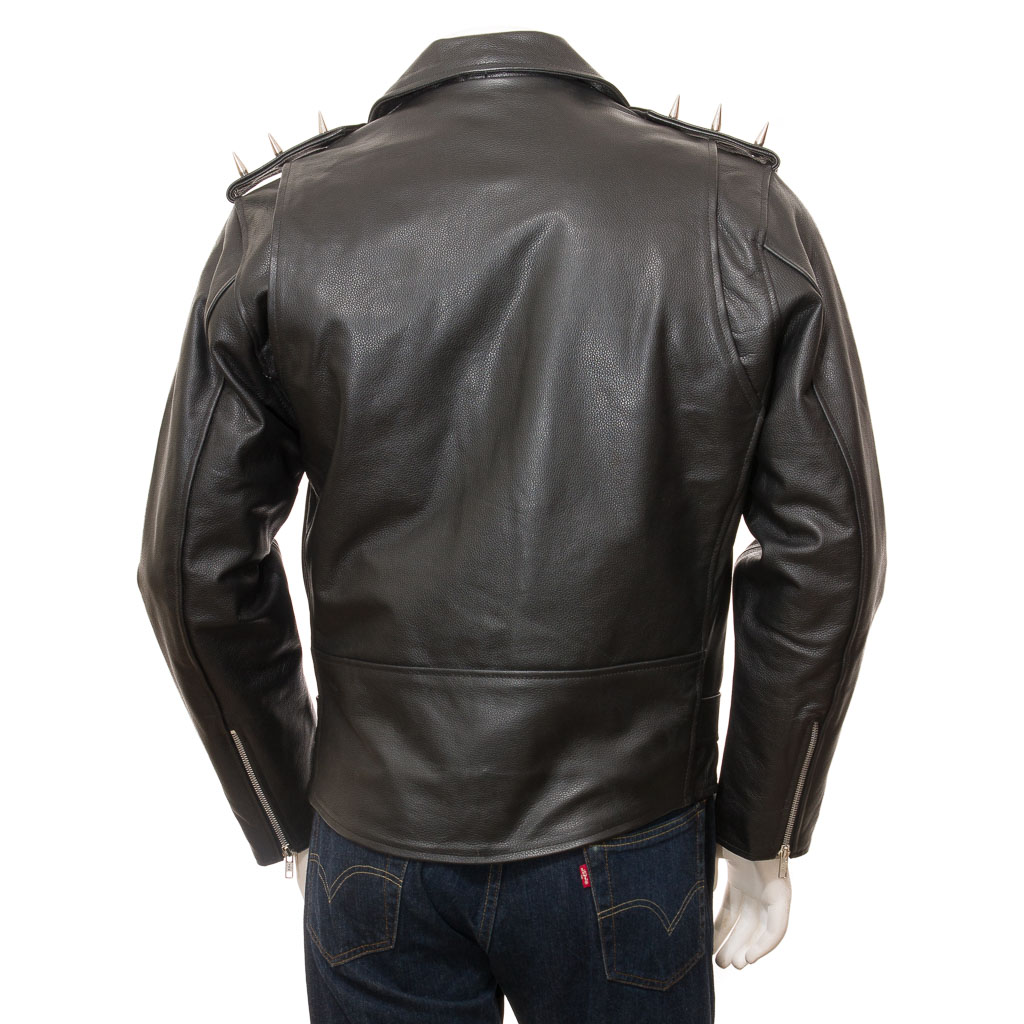 MEN'S BLACK LEATHER BIKER JACKET: KENT-1