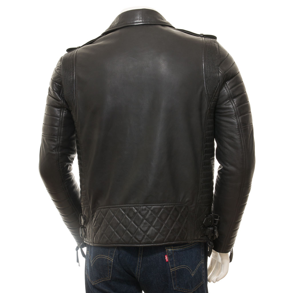 MEN'S BLACK LEATHER BIKER JACKET: NICHOLS-2