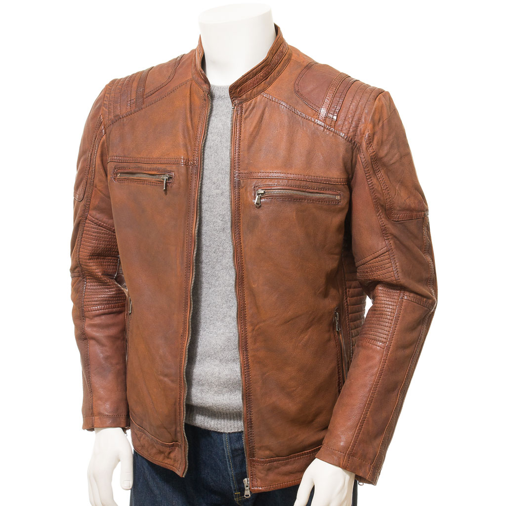 MEN'S BROWN LEATHER BIKER JACKET: ORWELL-0