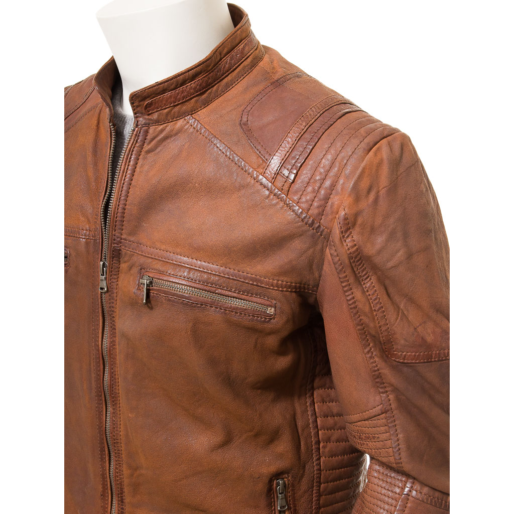 MEN'S BROWN LEATHER BIKER JACKET: ORWELL-3