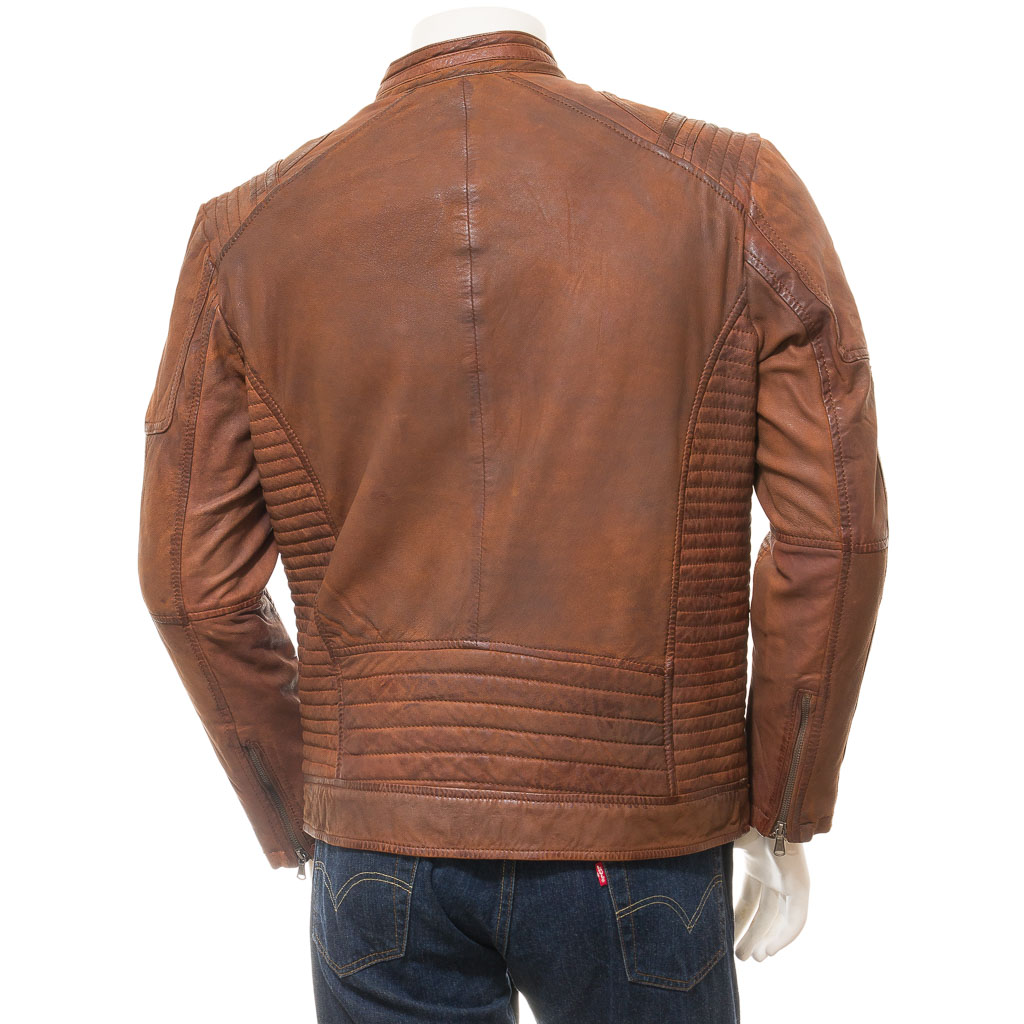 MEN'S BROWN LEATHER BIKER JACKET: ORWELL-2