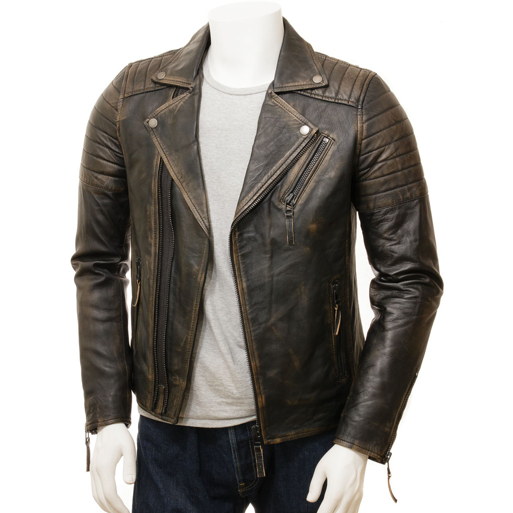 MEN'S VINTAGE LEATHER BIKER JACKET: PELHAM-1