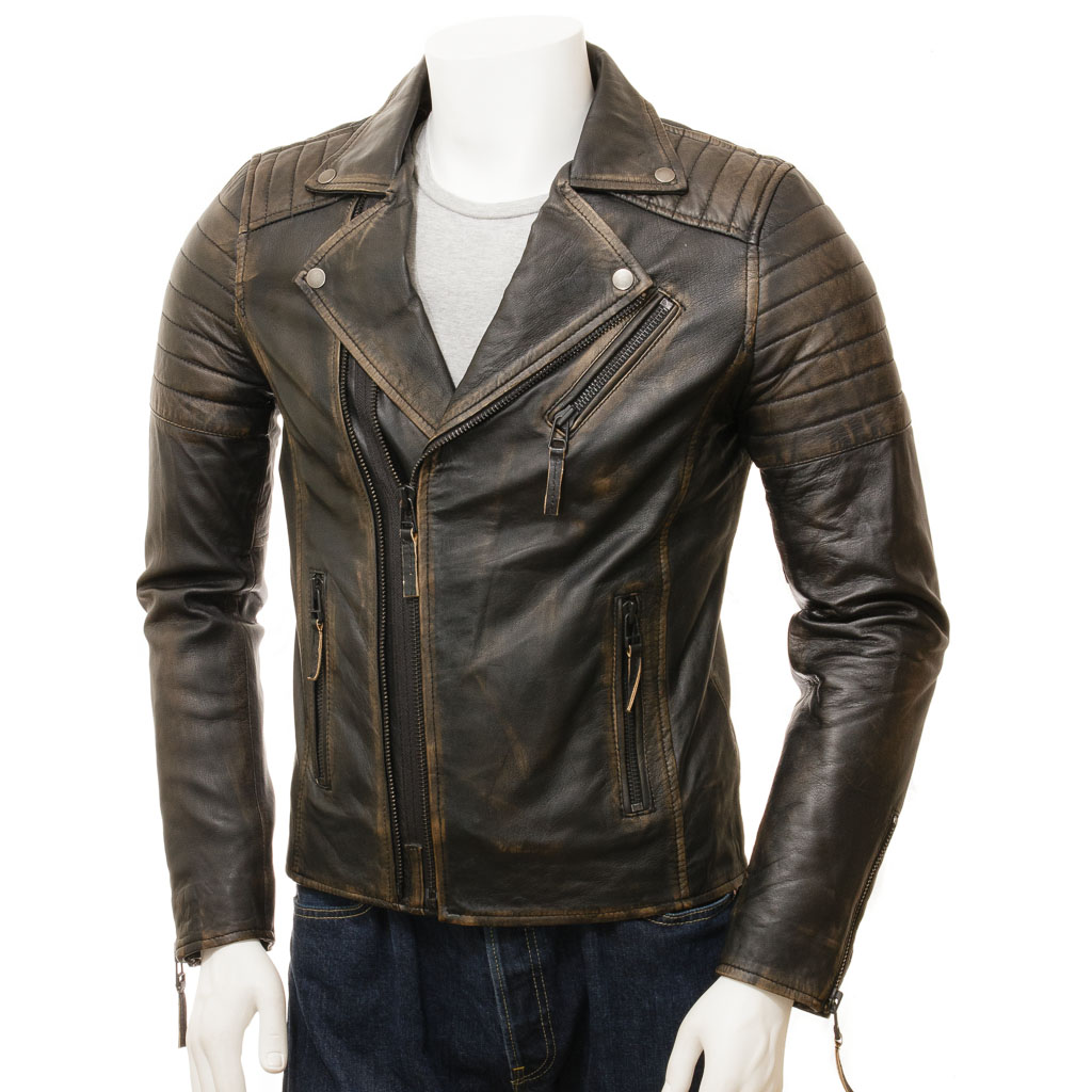 MEN'S VINTAGE LEATHER BIKER JACKET: PELHAM-0