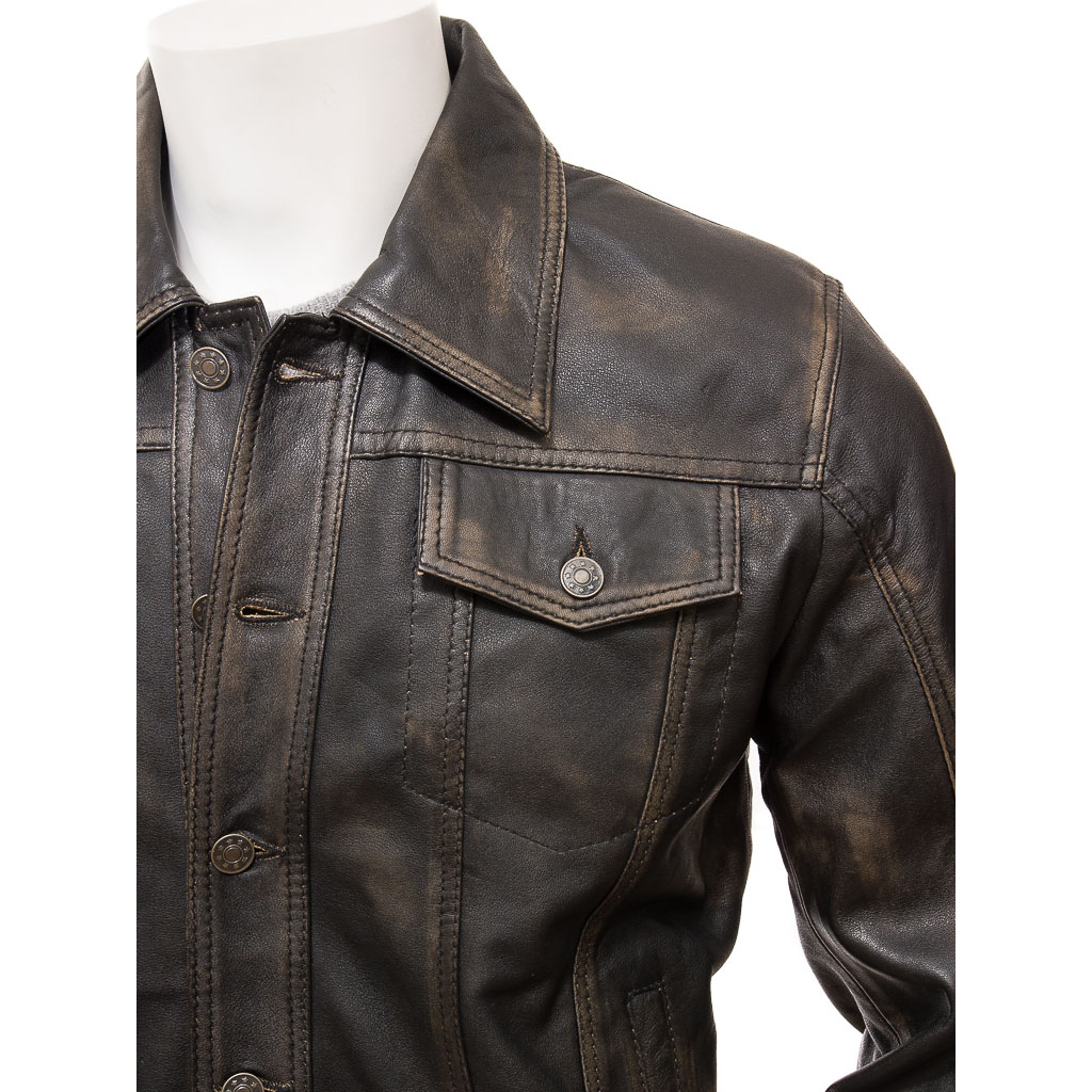 MEN'S LEATHER TRUCKER JACKET IN VINTAGE: PIKE-3