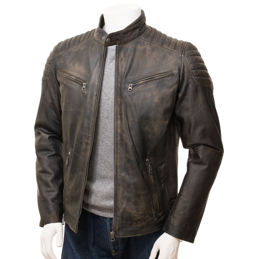 MEN'S VINTAGE LEATHER BIKER JACKET: PRESTON-1